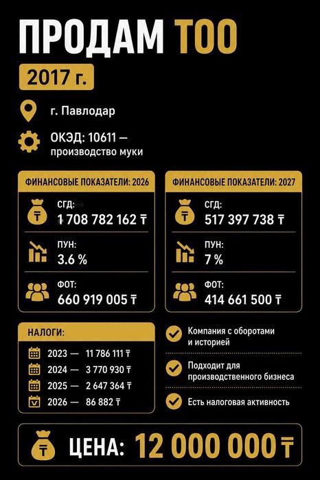 Продажа ТОО с финансовой устойчивостью