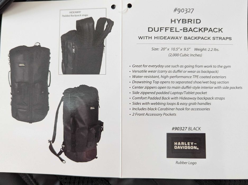 Harley Davidson Hybrid Duffer-Backpack черна раница/сак от Сащ
