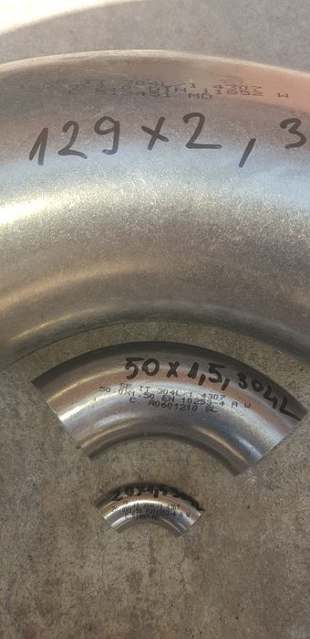 Cot 304 L la 90° diametru 20,50,129, tevi inox alimentar