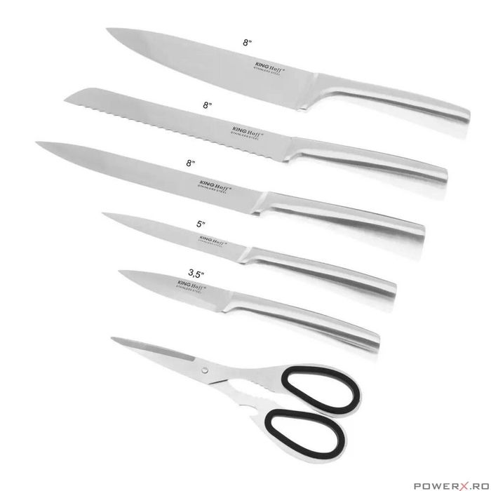 Set de cutite, foarfeca si suport din lemn, 7 piese, Kinghoff