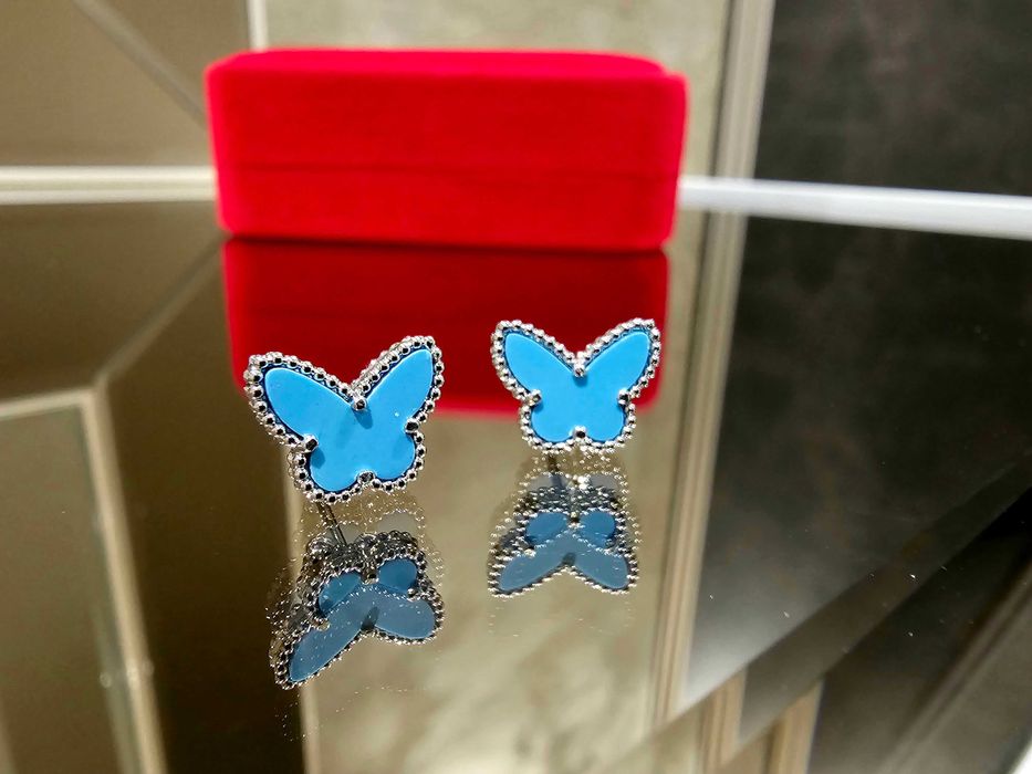Van Cleef & Arpels VCA Silver Turquoise Sweet Butterfly Дамски Обеци