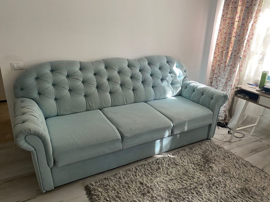 Canapea extensibila de 3 locuri, culoare turcoaz, model foarte frumos