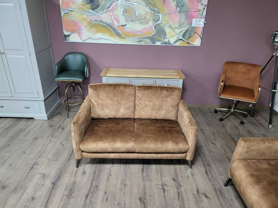 Дизайнерски кафяв комплект дивани от плат кадифе тройка и двойка