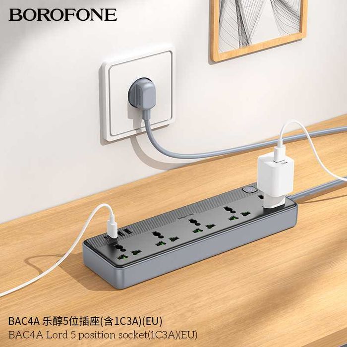 Borofone BAC4A Lord Сетевой фильтр 5 розетками и USB-портами EU/GER