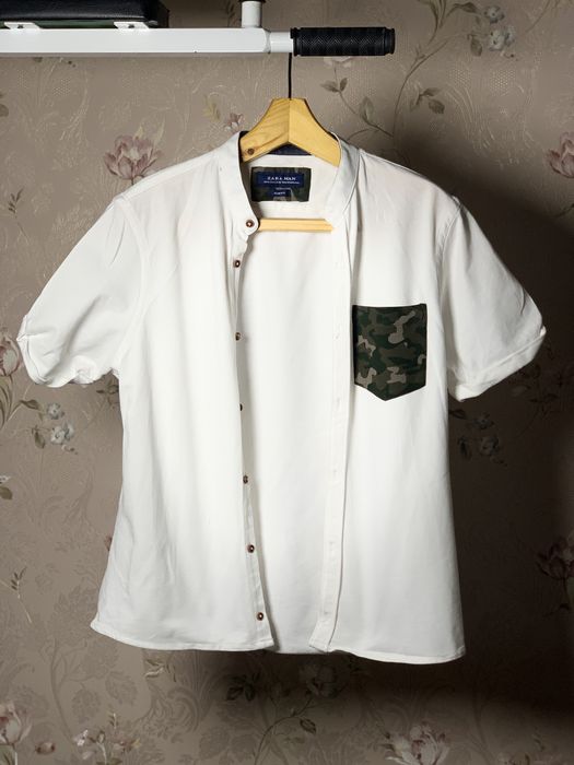 Рубашка ZARA MAN с коротким рукавом и воротником-стойкой (M, Slim Fit)