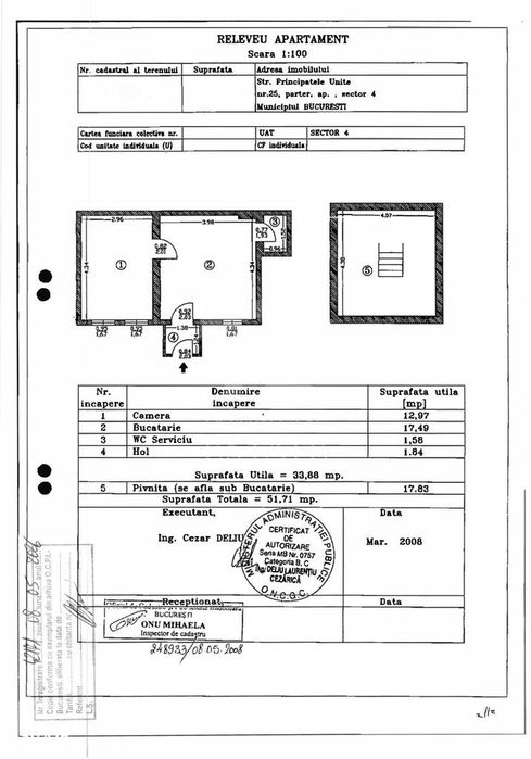 Apartament cu 2 camere in Vila 48 mp Unirii Mitropolie