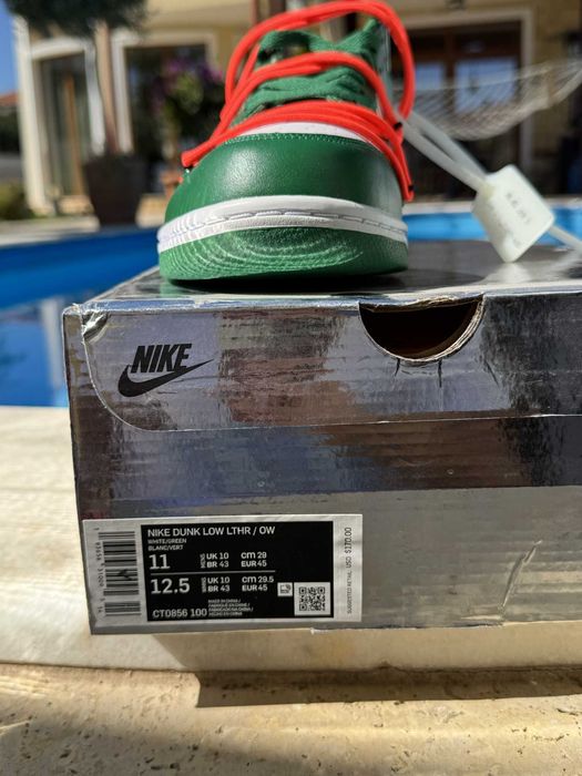 Nike Dunk Low Off-White Pine Green Кецове 45 EUR + Кутия