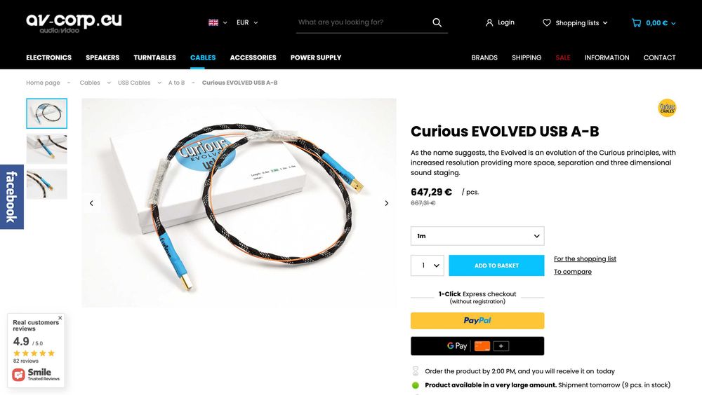 Curious Evolved USB A-B 1 m – cablu USB audio High-End – stare impecabilă