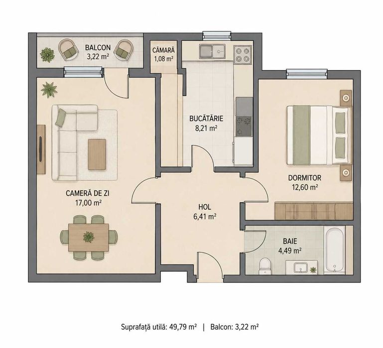 Vand apartament 2 camere Micro