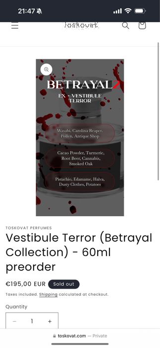 Parfum Toskovat’ Vestibule Terror