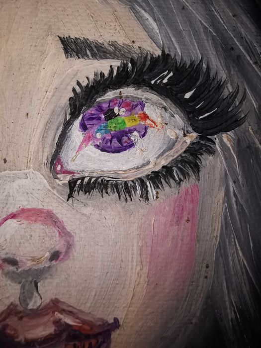 Tablou original ulei pe pânză, față și cranii, gothica