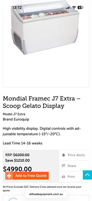 Vitrina inghetata Mondial Framec J7 Extra