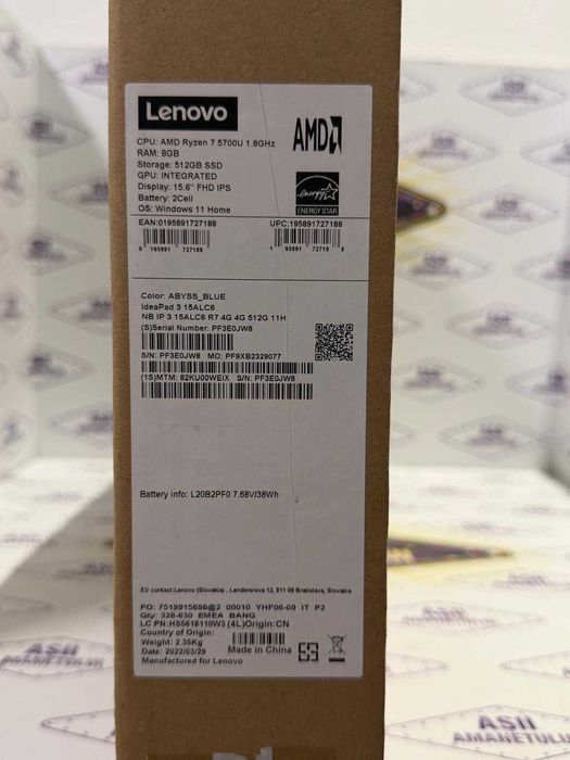 Asii Amanetului-LAPTOP LENOVO  IdeaPad 3 15ALC6 | Ryzen 7 5700U | 8GB RAM | 512GB SSD | Ecran 15.6" FHD IPS | Windows 11