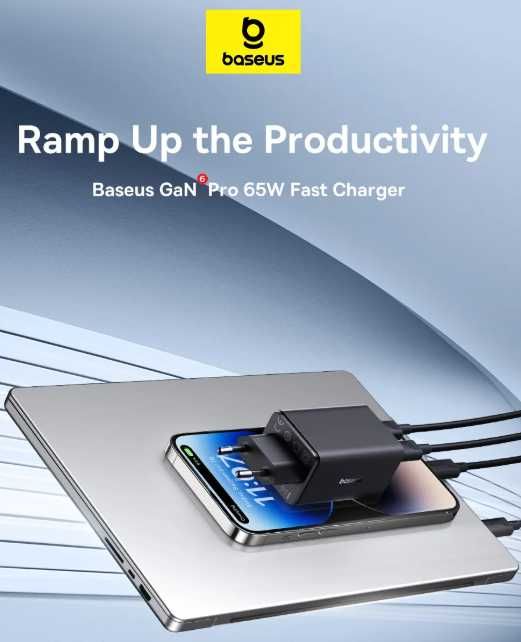 Новая запечатанная Baseus 65W Gan 6 Pro Fast Charger 4 в 1 кабель 100W