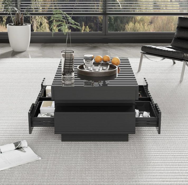 Masuta de cafea moderna negru lucios cu iluminare LED