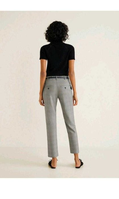 Pantaloni clasici conici gri carouri Mango 36