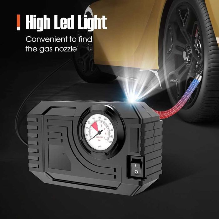 Kомпресор с манометър за помпене на гуми - 12V/ 60W/ 90 PSI