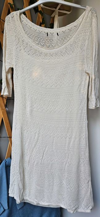 Rochie midi din țesătură subțire, decolteu rotund, mânecă scurtă, S-M