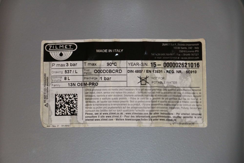 Vas expansiune Zilmet 8 litri centrala Immergas Victrix TT 24 kw