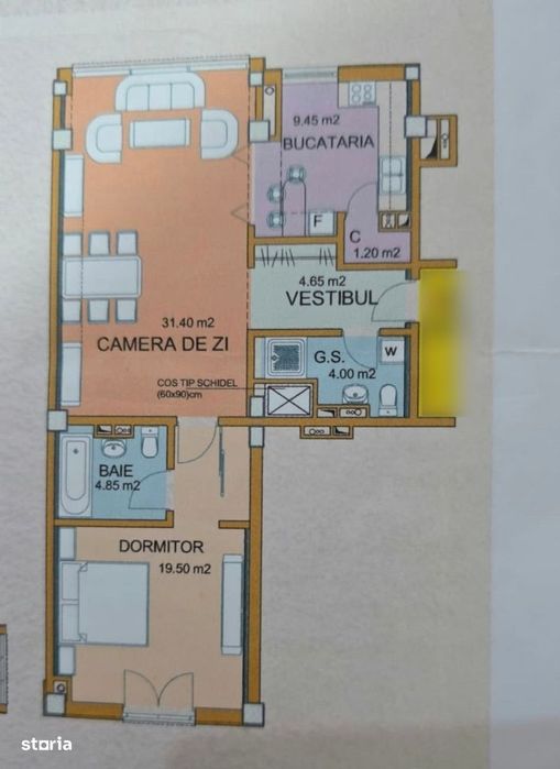 Apartament 2 Camere Răcădău | 75 mp | 2 Băi | Beci Subsol | Etaj 2/4