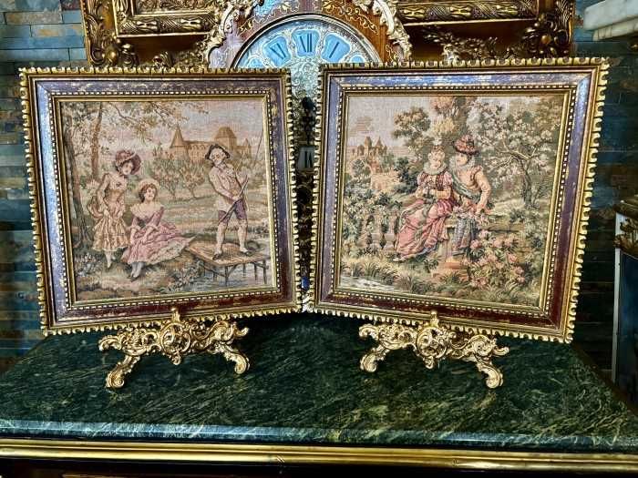 Rafinat set-tablouri in stil victorian-tapiserii-scene galante-rame baroc-Anglia