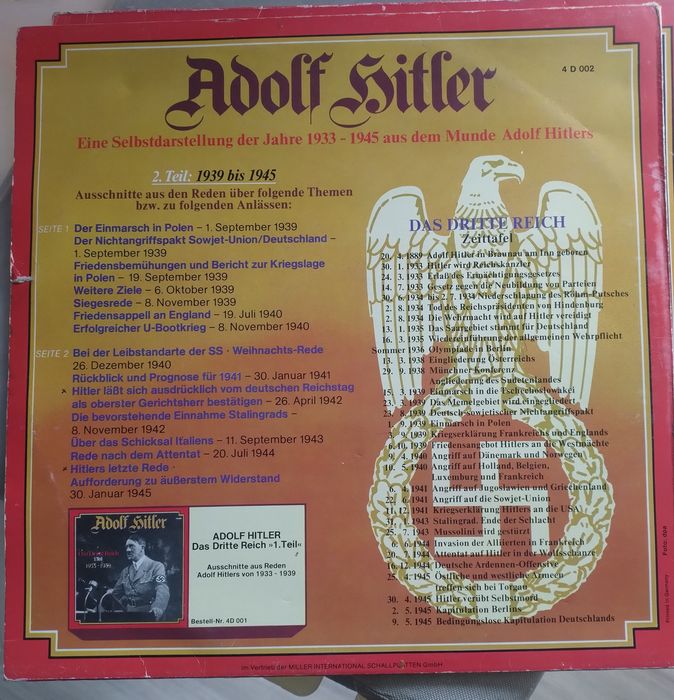 2 discuri vinyl document oficiale Adolf Hitler - Das dritte reich