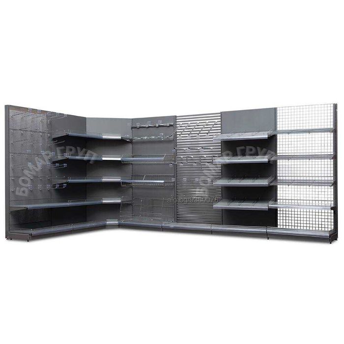 ПРОМО! Крайстенен стелаж за магазин бял или тъмно сив мат!