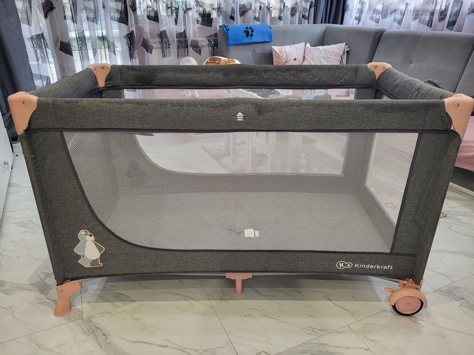 Бебешка кошара с две нива Kindercraft Joy full в сиво и розово