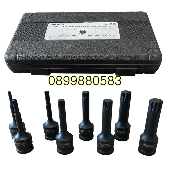 Комплект ударни битове 8бр SPLINE  1/2“ Hawek