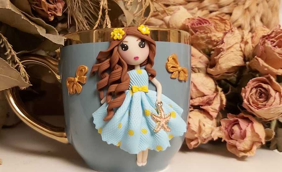 Cadou martisor fetite, sotie/iubita cana papusa roscata fimo