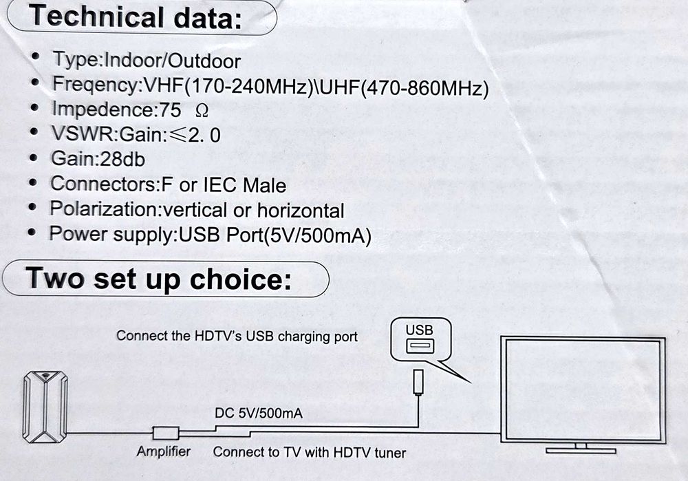 Активна цифрова HDTV стайна антена -28db