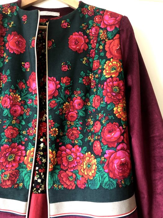 Jacheta pardesiu designer, de catifea reiata grena S-M