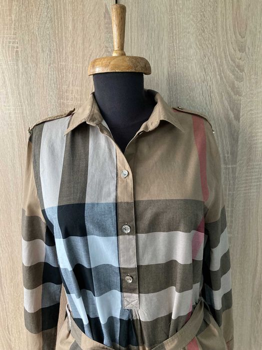 Burberry KELSY BROWN CHECK COTTON BELTED DRESS женска рокля размер UK8 IT40 / S
