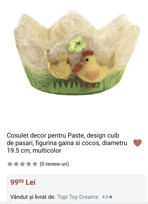Cosulet decorativ de bucatarie cu pasari Paste