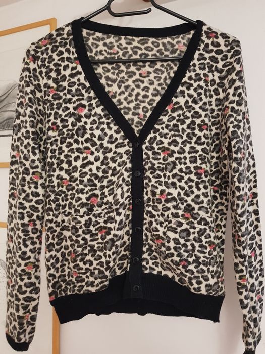 Bluza/cardigan scurt animal print cu lana in compozitie, marime M