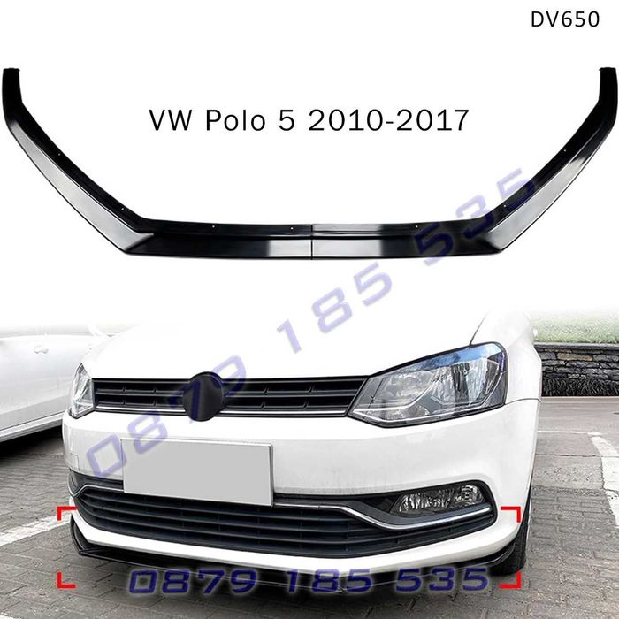 Черен лип спойлер предна броня VW POLO 5 тунинг поло 5 нож преден