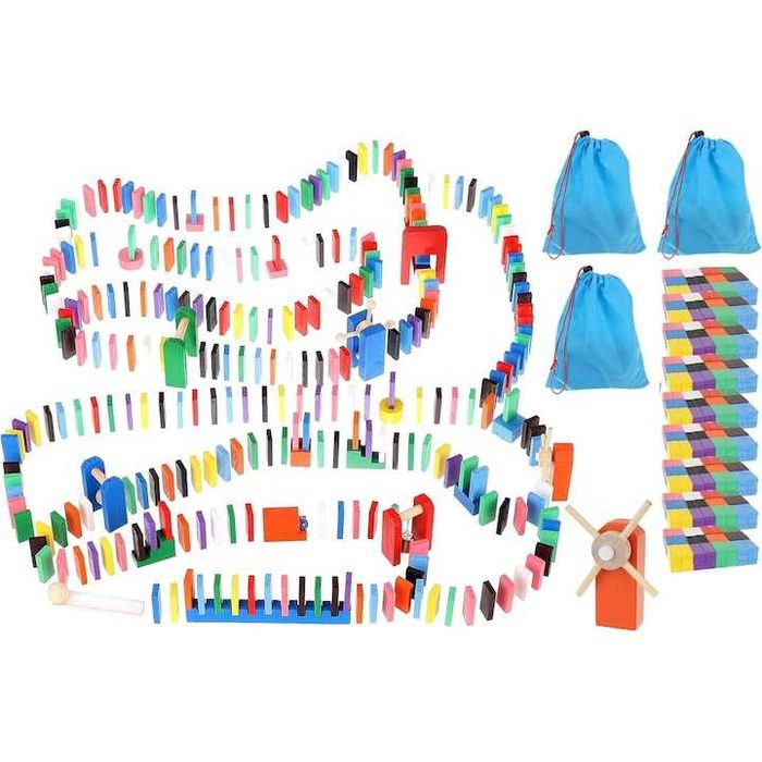 Domino din lemn 1080 piese 12 culori si 45 de accesorii Joc educativ