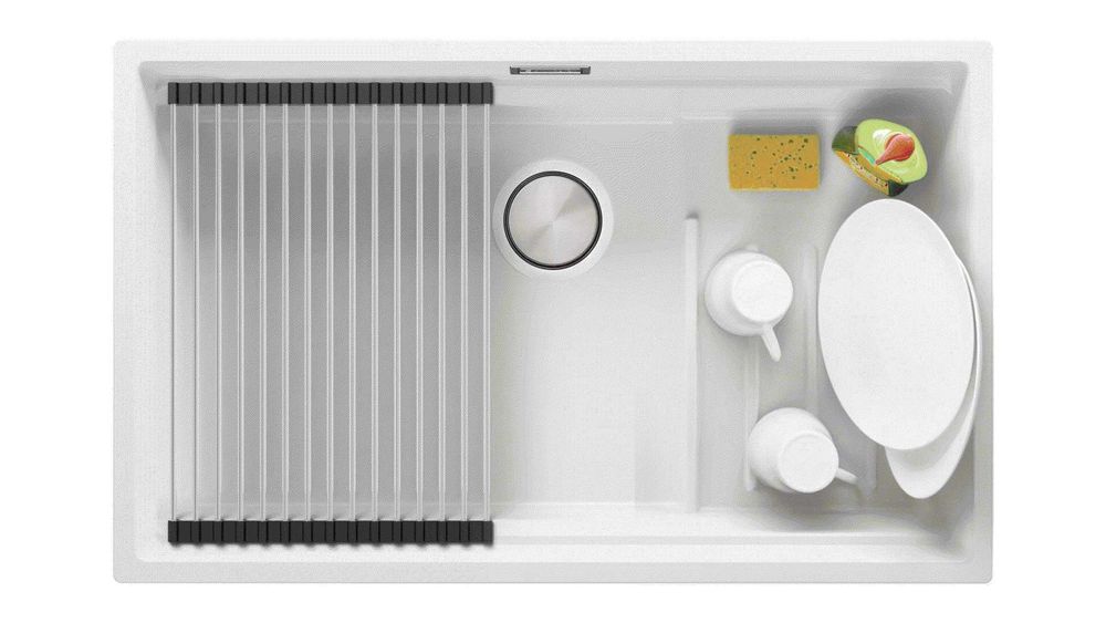 Бяла гранитна мивка за монтаж под плот Прага 80 Step Level 560 x 470