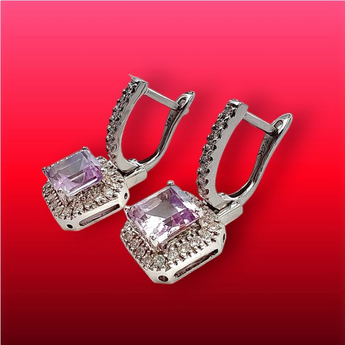 Дамски златни обеци от 14К бяло злато и диаманти