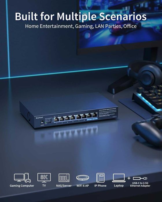 BrosTrend 8-портов 2.5G Ethernet мултигигабитов неуправляем мрежов