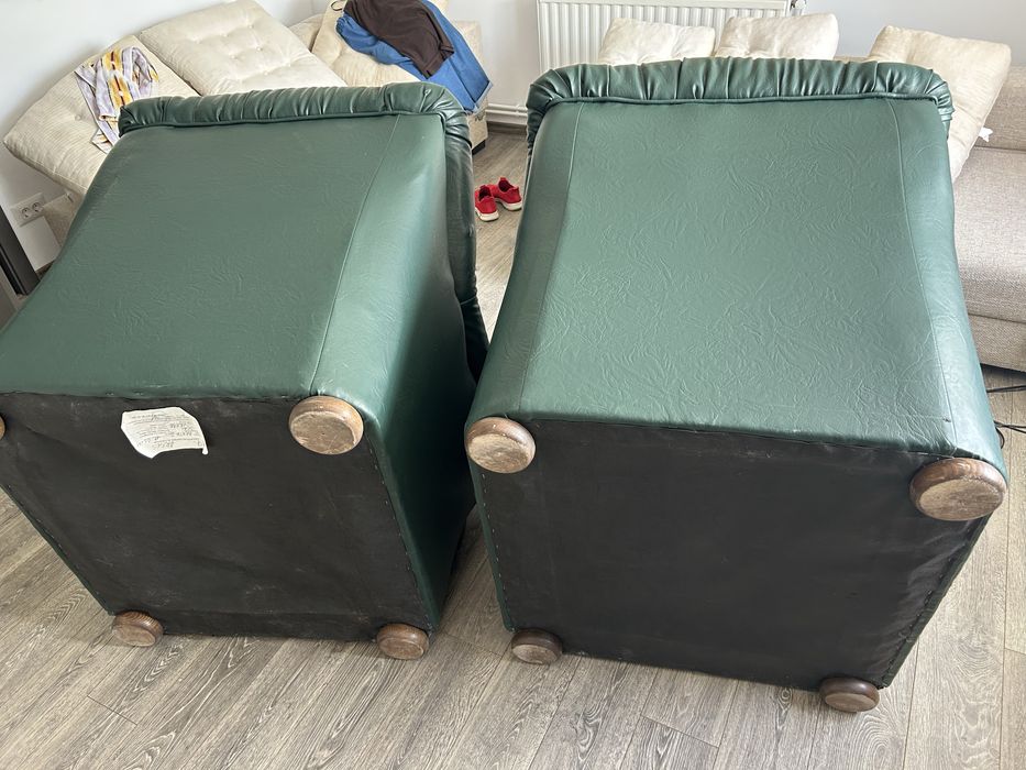 Fotolii piele naturală verde, foarte confortabil, stil clasic