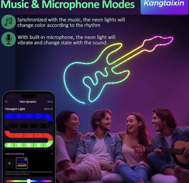 Bandă LED Neon 2 m RGB cu Control prin Aplicație