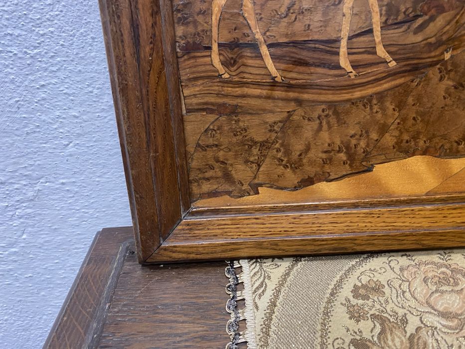 Винтидж дървена маркетерия картина елени Западна Европа 1950-те