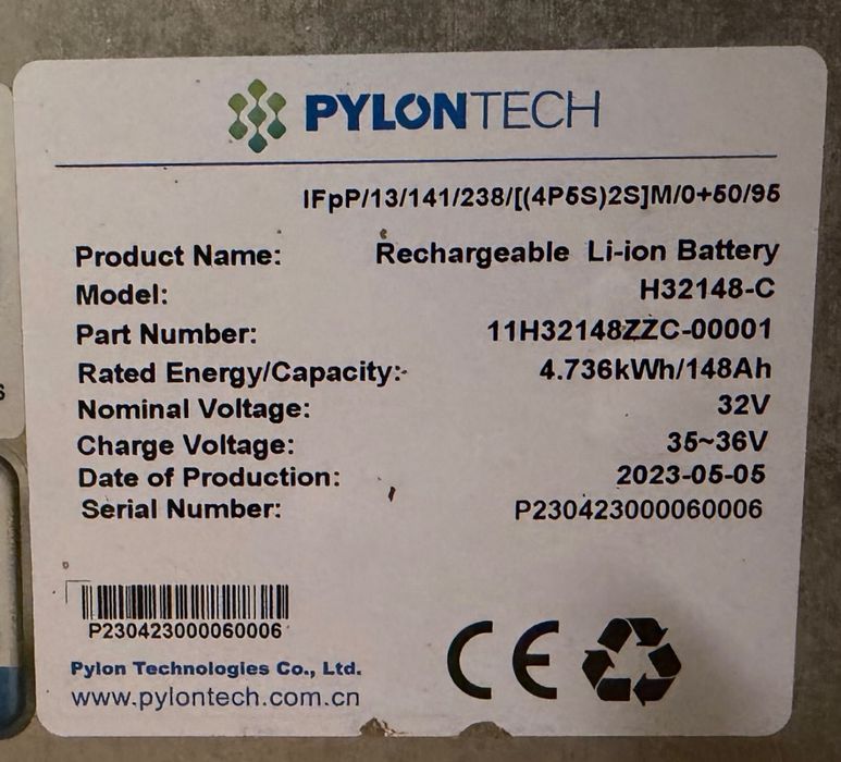 Modul Baterie Stocare LFP PYLONTECH 4,7 KWh 148Ah 32V