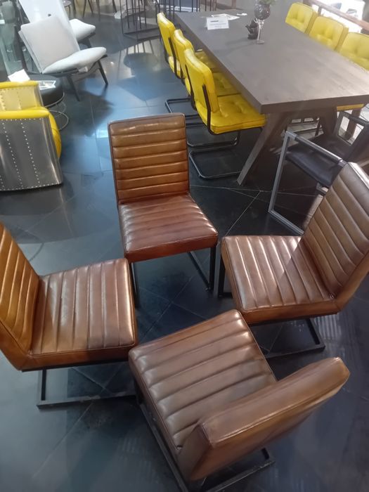 Scaune piele naturala Olive și metal