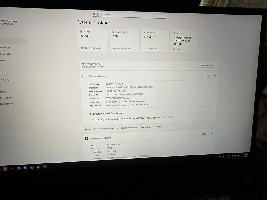 Laptop Rog gaming 17.3 120 hz
