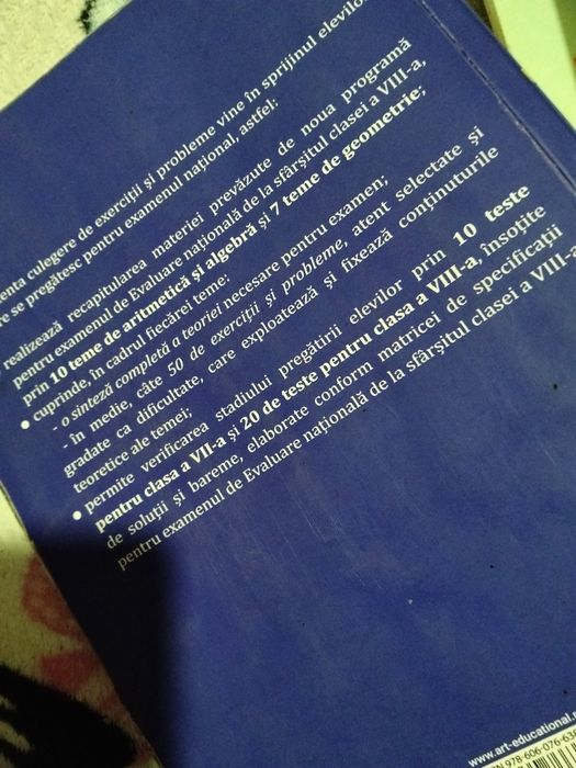 Vând culegere teste clasa a 8a matematică