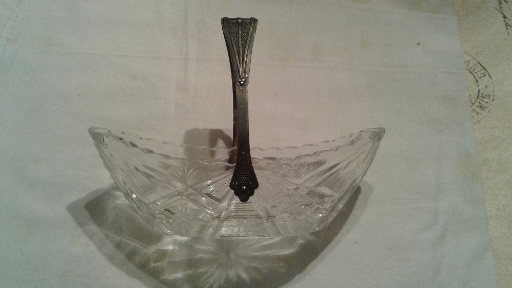 Хрусталь . Конфетница лодочка. Мельхиор