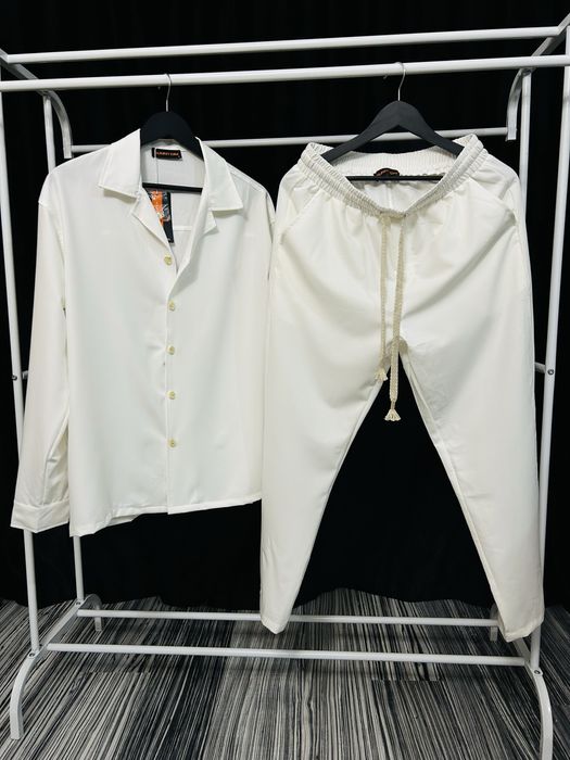 Set barbati crem camasa + pantaloni outfit vara casual elegant premium