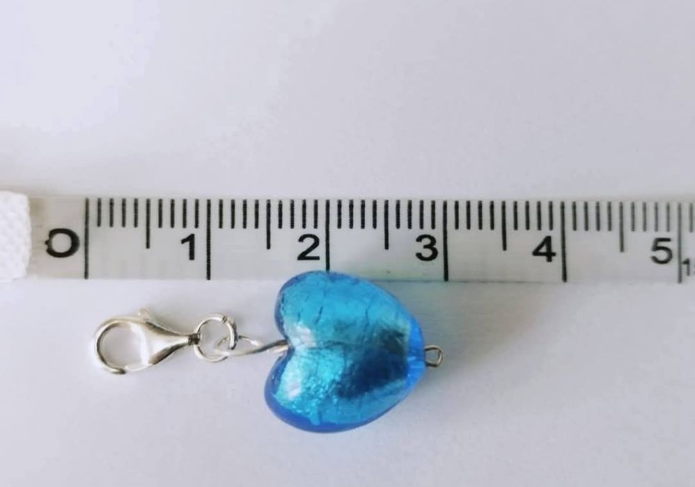 Vechi charm pandantiv argint 925, in forma de inima, sticla de Murano, albastru inchis